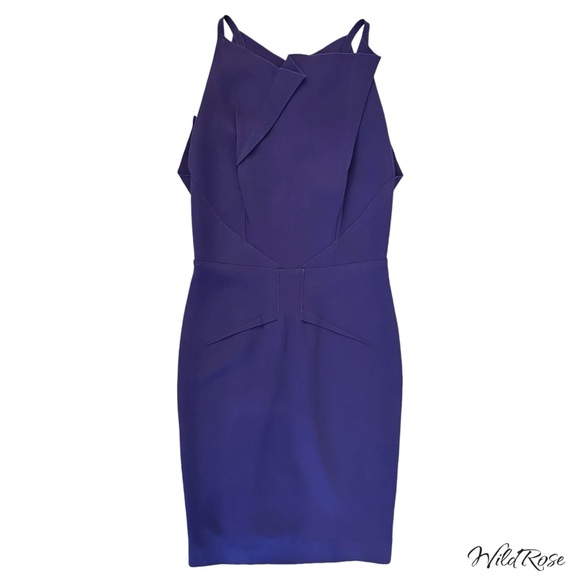 ROLAND MOURET Eggplant Purple Fitted Tailored Cut Out Back Sheath Dress SZ US 10 - Picture 1 of 11